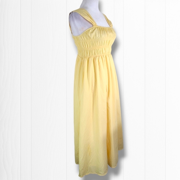 Nanette Women's Yellow Ruched Stretch Pleated Midi A-Line Dress Size 2 - Picture 4 of 10